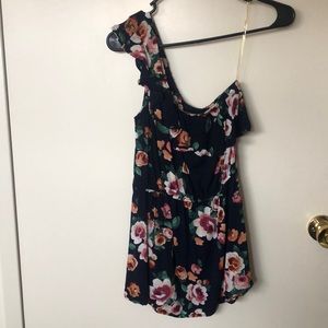One shoulder floral blouse